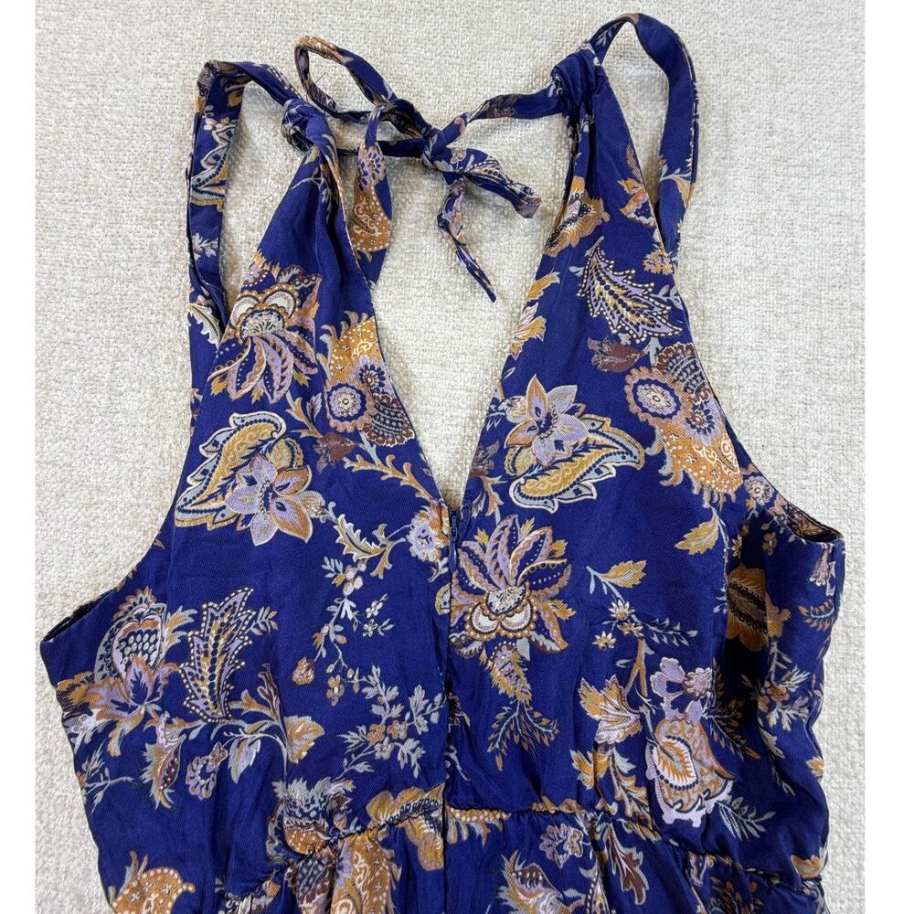 ETT:TWA Womens Small Blue Gold Floral Print Spaghetti Strap Jumpsuit Boho Resort - Picture 9 of 10
